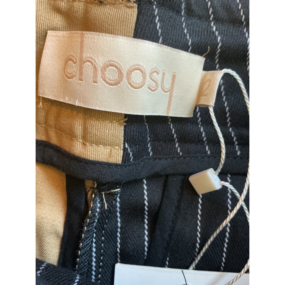 Choosy Two Tone Split Leg Cargo Pinstripe Trousers Tan Black Size 2 Streetwear - Picture 8 of 11